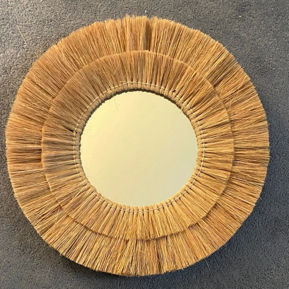 Natural Fiber Round Wall Mirror